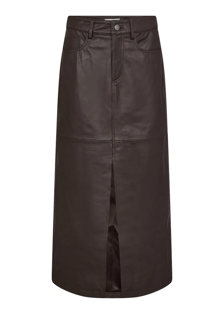 Co'Couture PhoebeCC Leather Slit Skirt Mocca - Image 2