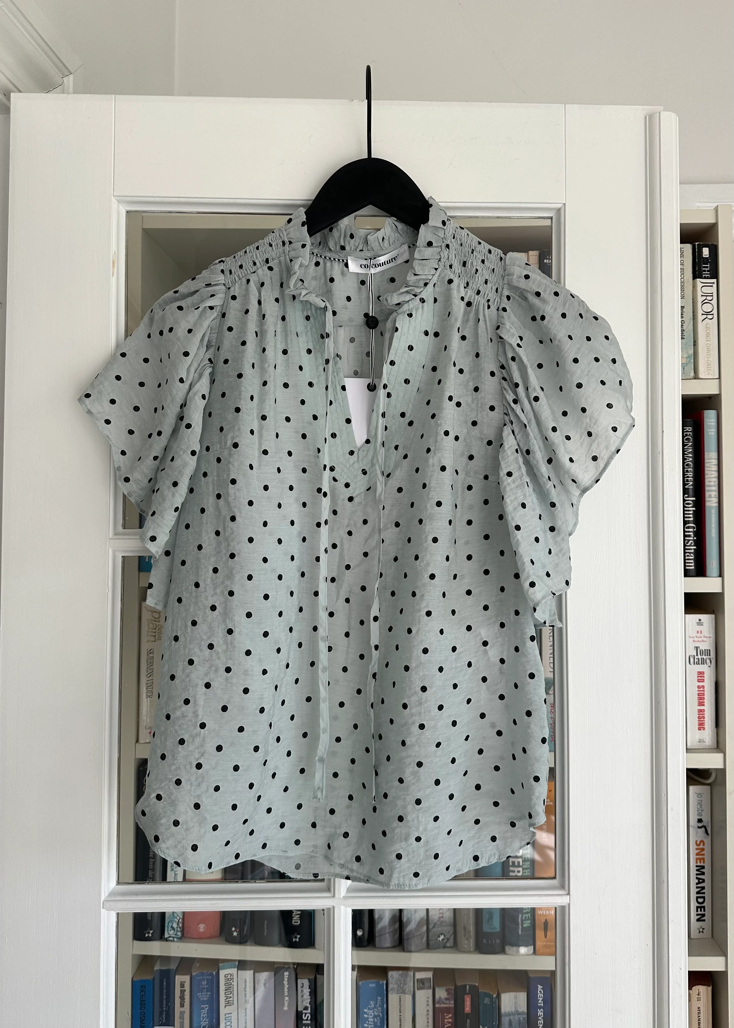 Co'Couture DionneCC Dot SS Frill Top Pale blue