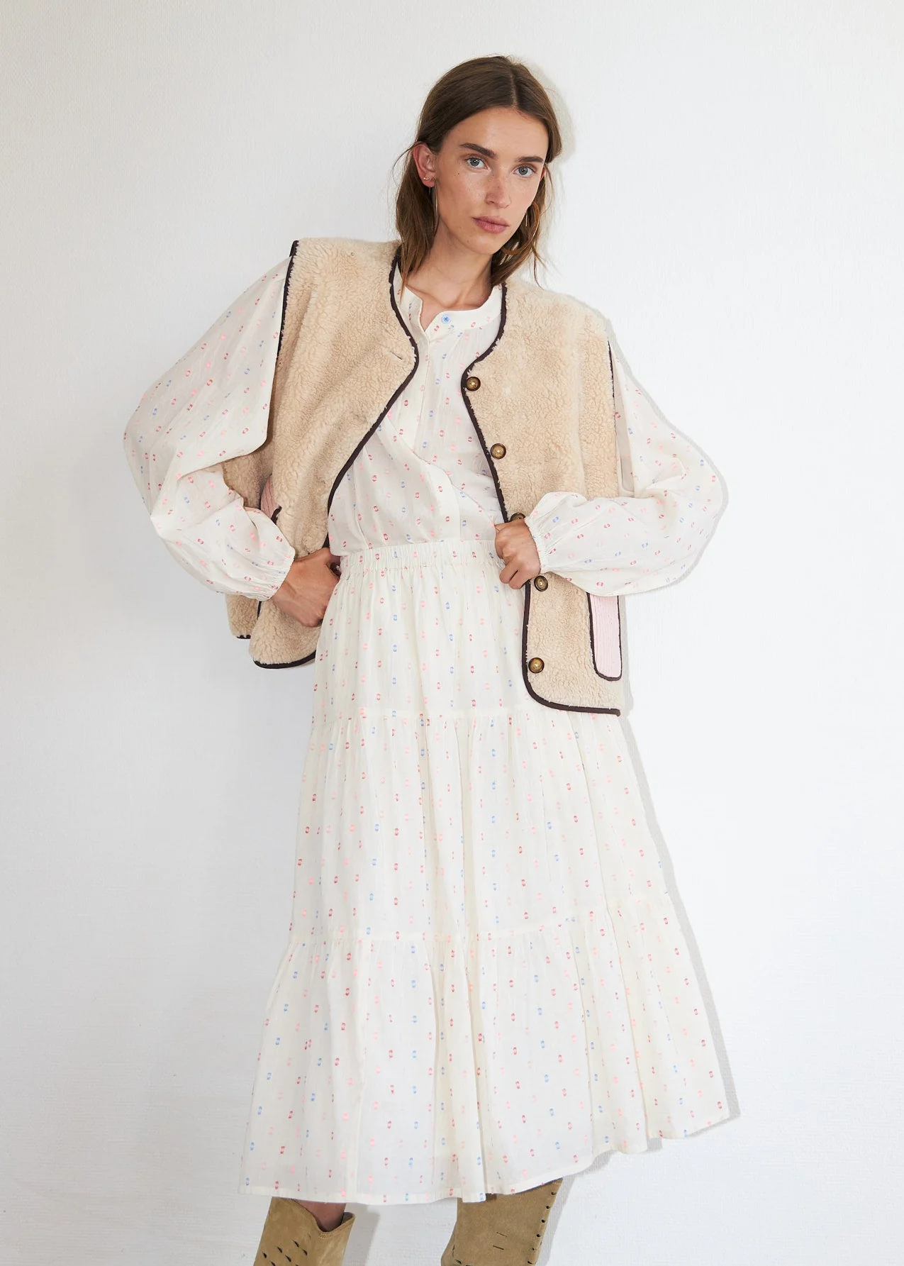 Lollys Laundry MorningLL Midi Skirt 02 Creme multi - Image 4