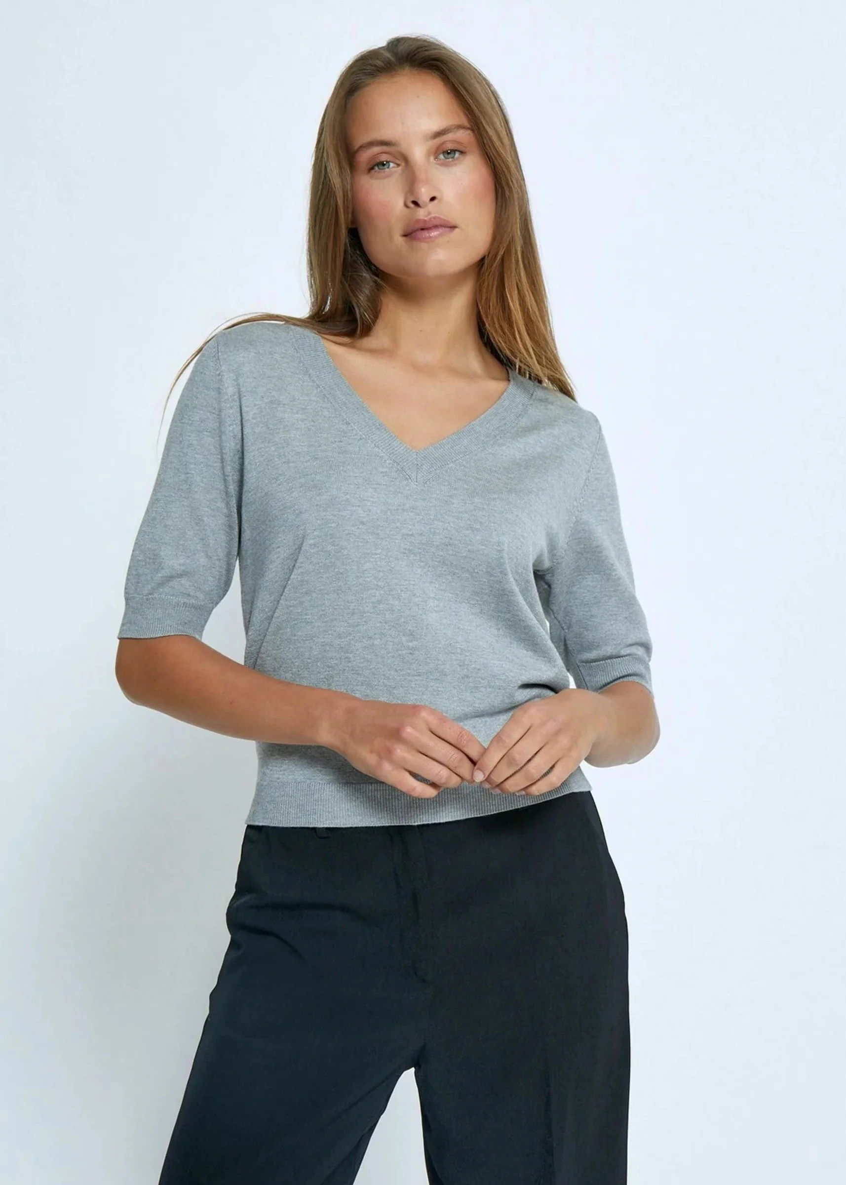 MSMilla V-Neck Knit Tee Grey Melange