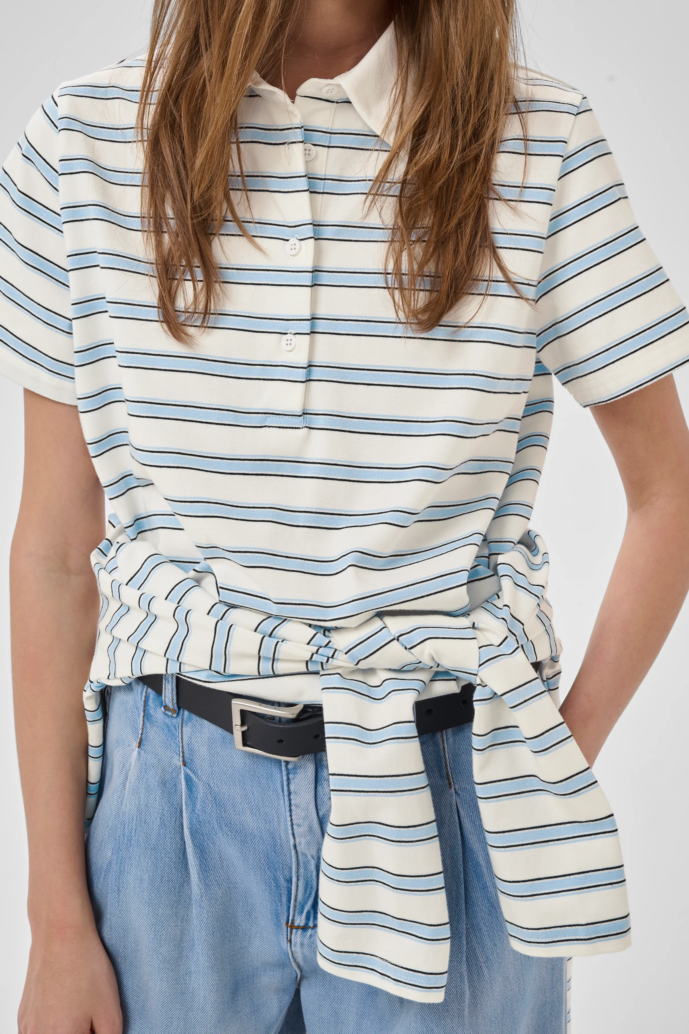 My Essential Wardrobe MWAsla Polo Tee Snow White Striped - Image 5