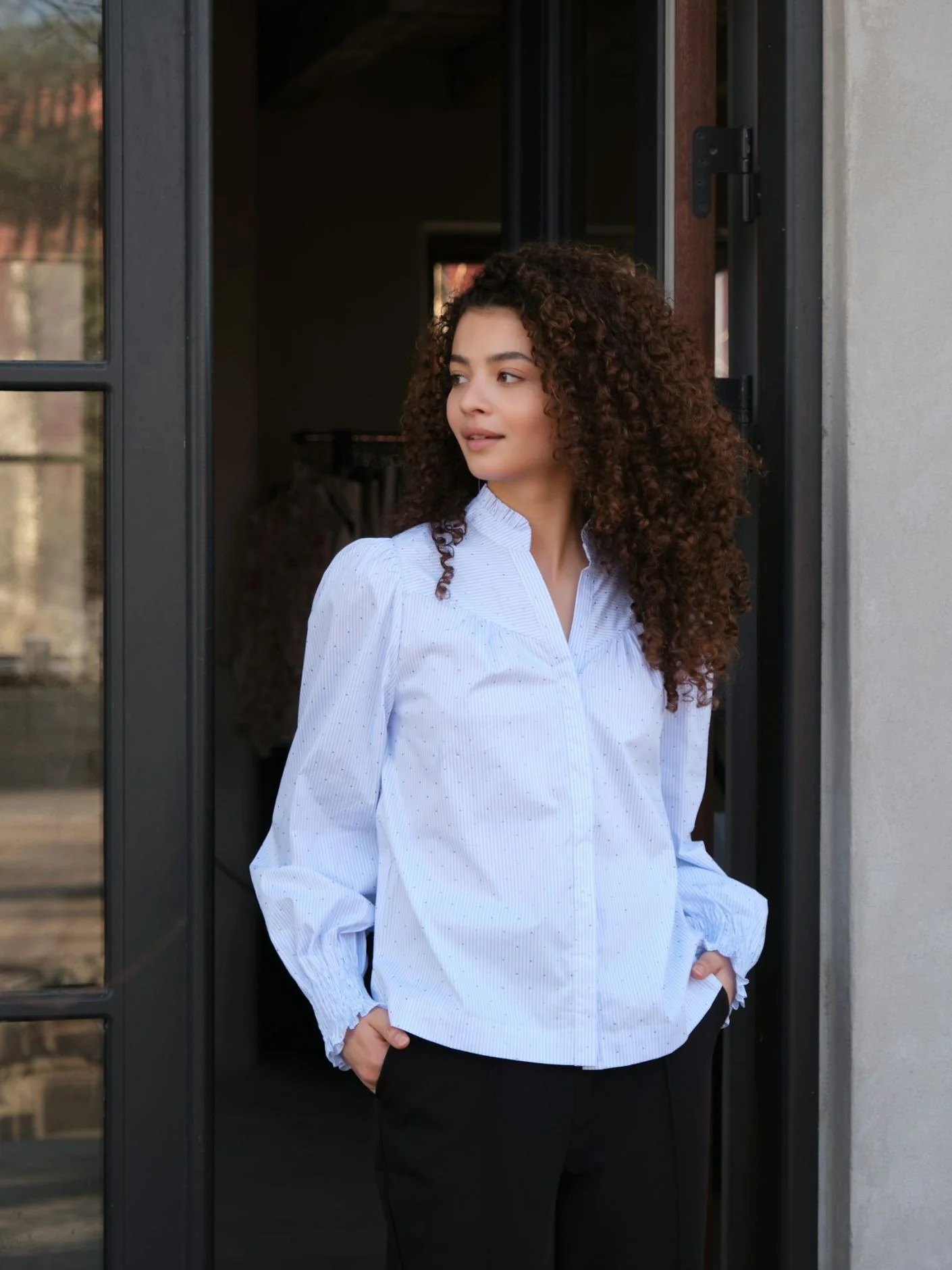 Neo Noir Astrida Stripe Stone Blouse Light Blue - Image 5