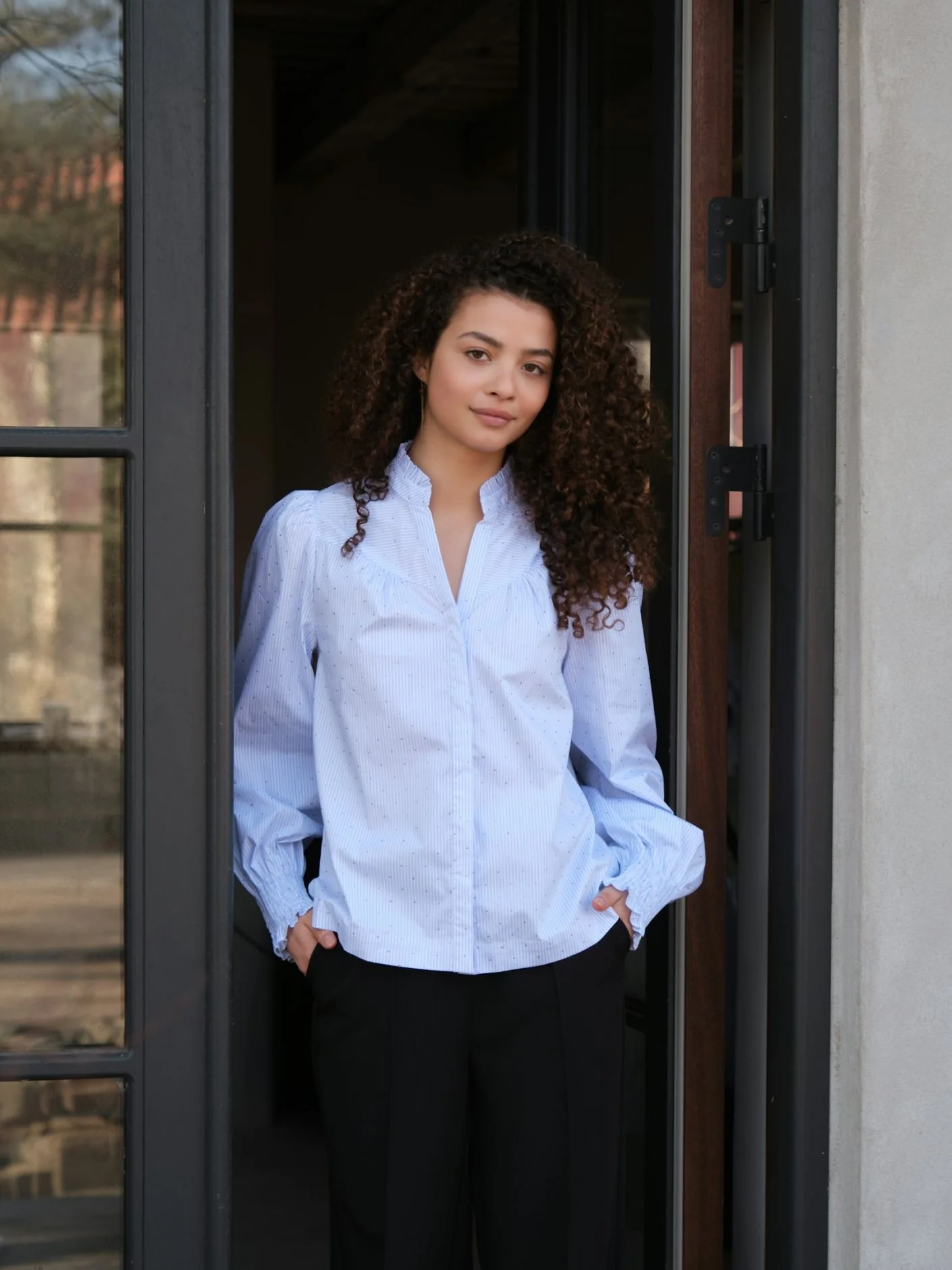 Neo Noir Astrida Stripe Stone Blouse Light Blue - Image 6