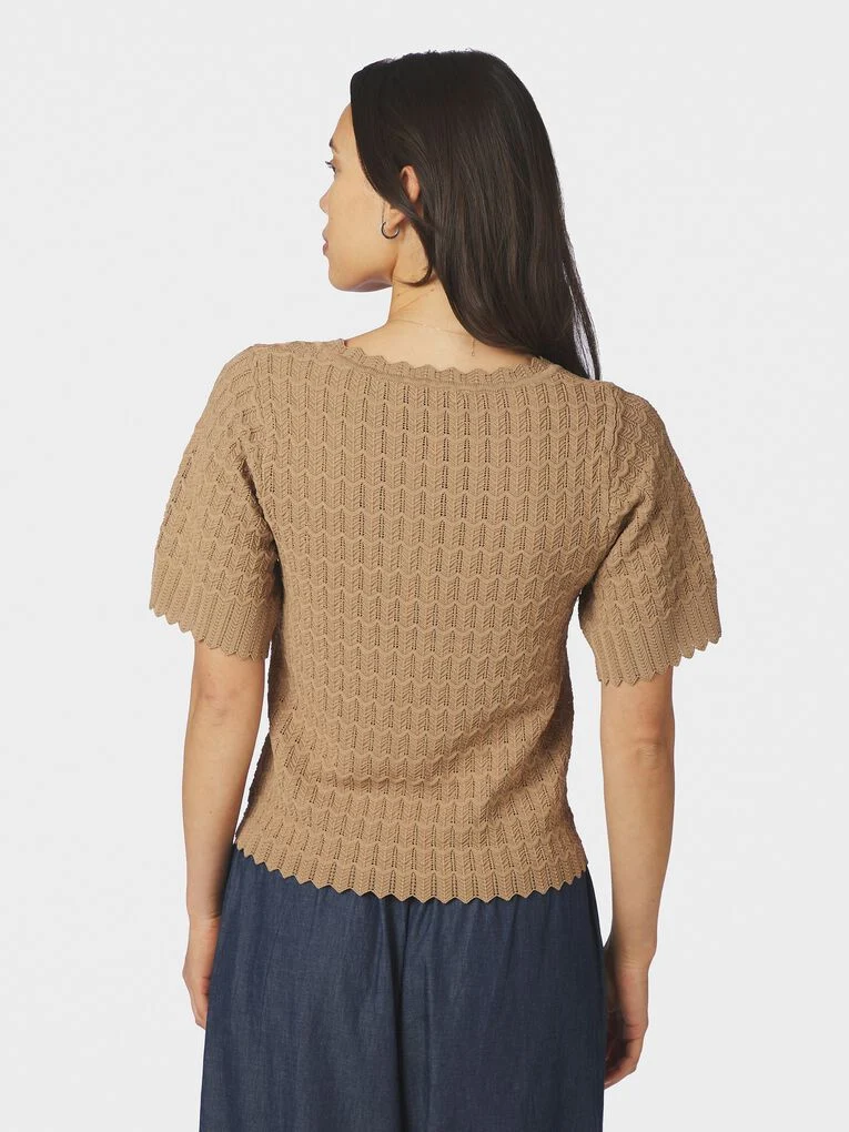 Neo Noir Meiko Fine Crochet Blouse Taupe - Image 6
