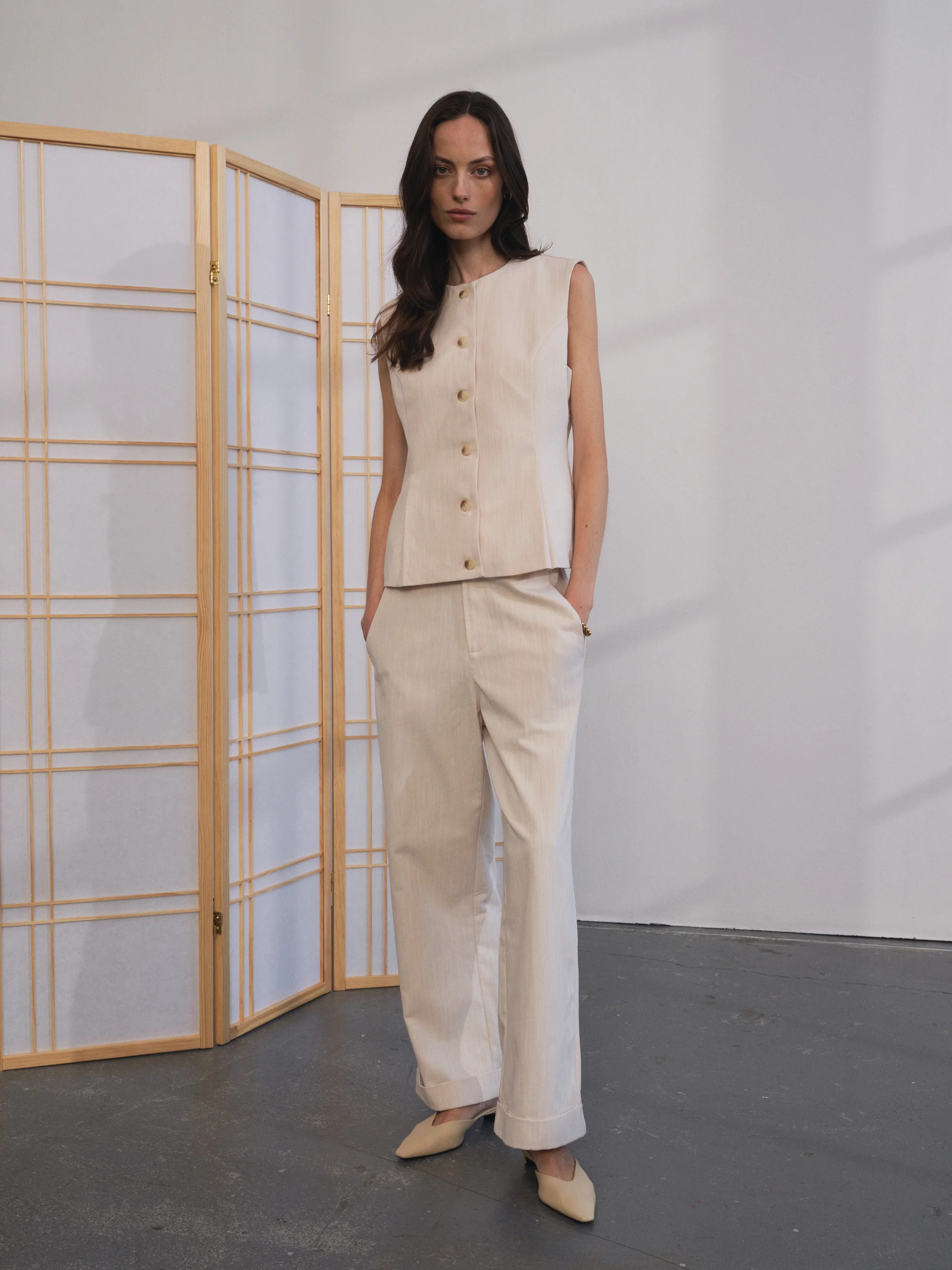 Pieszak PD-Aika Peplum Top Wash Solaris Sand Melange - Image 3